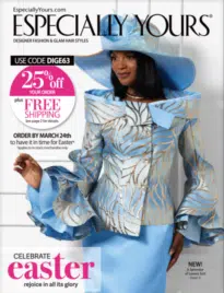 Especially Yours Catalog: A variety of stylish wigs and elegant church suits from a fashion collection.